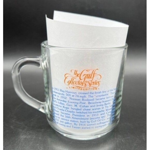 Gulf Oil Glass Mug Collector Series World's First Station Luminarc Vintage 8oz - Picture 3 of 6
